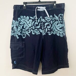Levi's Men Swim Trunks Size 36 Blue Hawaiian Floral Cargo‎ Board Shorts Beach